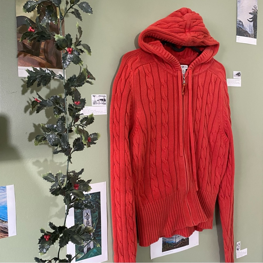 Orange Knitted Tommy Hilfiger Zip Up Hoodie